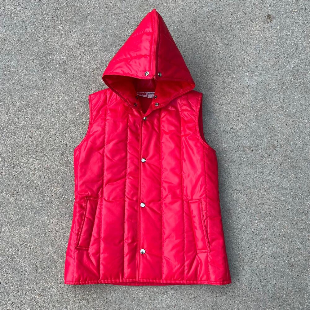 Vintage 80s RPM puffer vest red convertible hood snap front SMALL